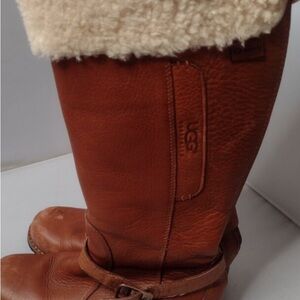 UGG Women's Langley Boots 7 Brown Leather Waterproof Brown Sheepskin B9